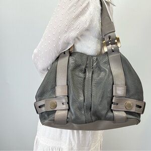 MICHAEL KORS Gray slouchy shoulder Bag with brushed brass hardware